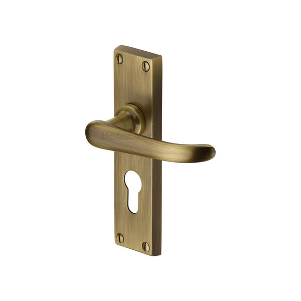 Heritage Brass Door Handle for Euro Profile Plate Windsor Design Antique finish - V727.48-AT - Choice Handles