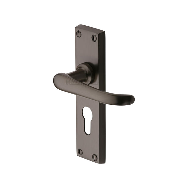 Heritage Brass Door Handle for Euro Profile Plate Windsor Design Matt Bronze finish - V727.48-MB - Choice Handles