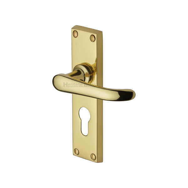 Heritage Brass Door Handle for Euro Profile Plate Windsor Design Polished Brass finish - V727.48-PB - Choice Handles
