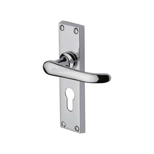 Heritage Brass Door Handle for Euro Profile Plate Windsor Design Polished Chrome finish - V727.48-PC - Choice Handles