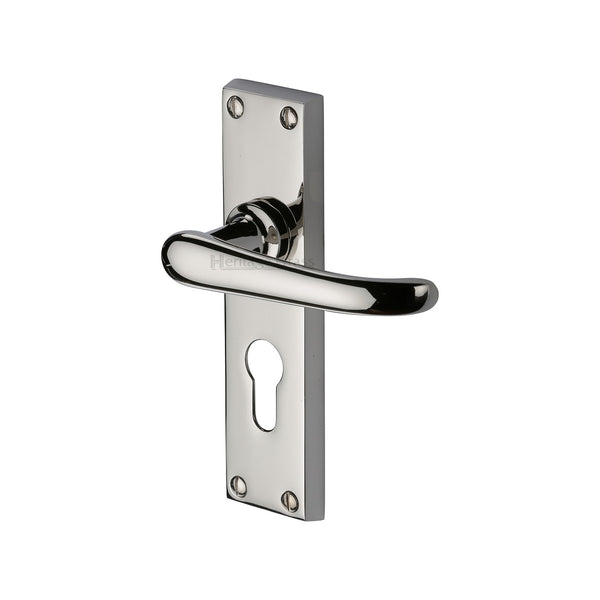 Heritage Brass Door Handle for Euro Profile Plate Windsor Design Polished Nickel finish
 - V727.48-PNF - Choice Handles