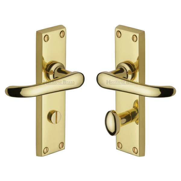 Heritage Brass Door Handle for Bathroom Windsor Design Polished Brass finish - V730-PB - Choice Handles