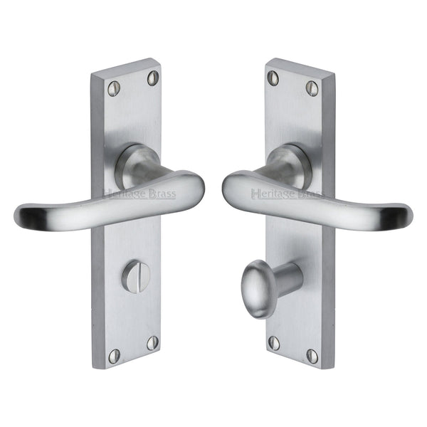 Heritage Brass Door Handle for Bathroom Windsor Design Satin Chrome finish - V730-SC - Choice Handles