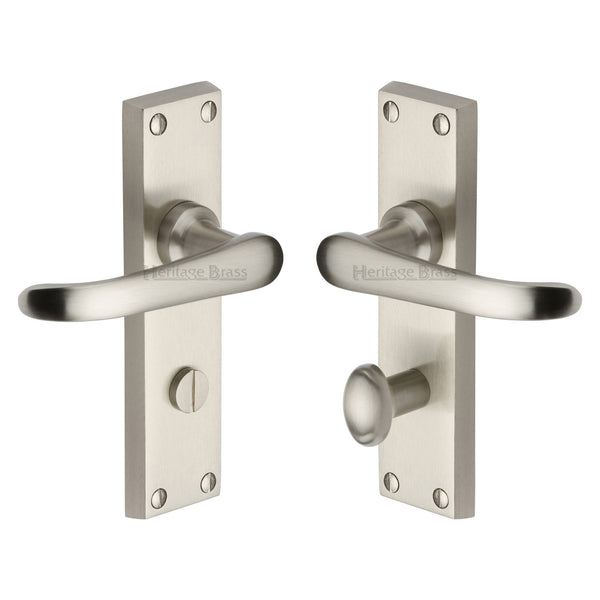 Heritage Brass Door Handle for Bathroom Windsor Design Satin Nickel finish - V730-SN - Choice Handles