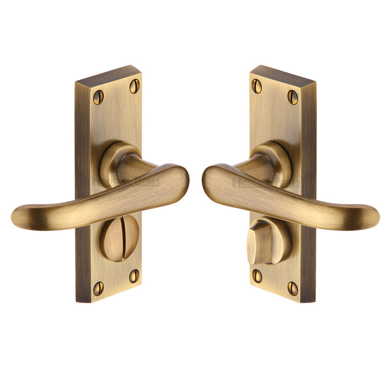 Heritage Brass Door Handle for Privacy Set Windsor Short Design Antique finish - V735-AT - Choice Handles