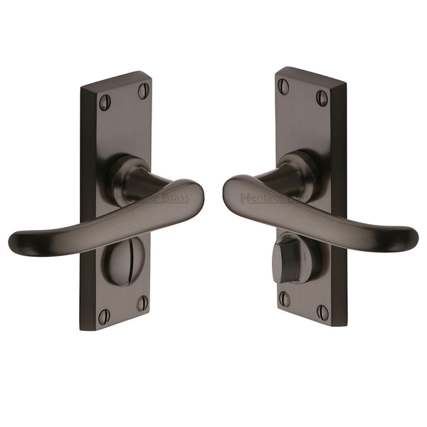 Heritage Brass Door Handle for Privacy Set Windsor Short Design Matt Bronze finish - V735-MB - Choice Handles