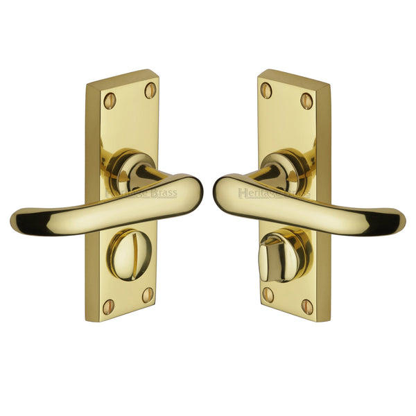 Heritage Brass Door Handle for Privacy Set Windsor Short Design Polished Brass finish - V735-PB - Choice Handles