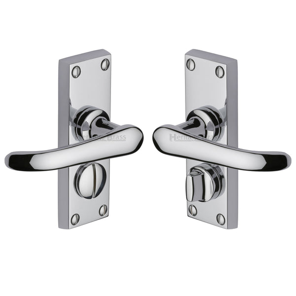 Heritage Brass Door Handle for Privacy Set Windsor Short Design Polished Chrome finish - V735-PC - Choice Handles