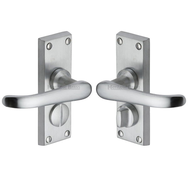 Heritage Brass Door Handle for Privacy Set Windsor Short Design Satin Chrome finish - V735-SC - Choice Handles