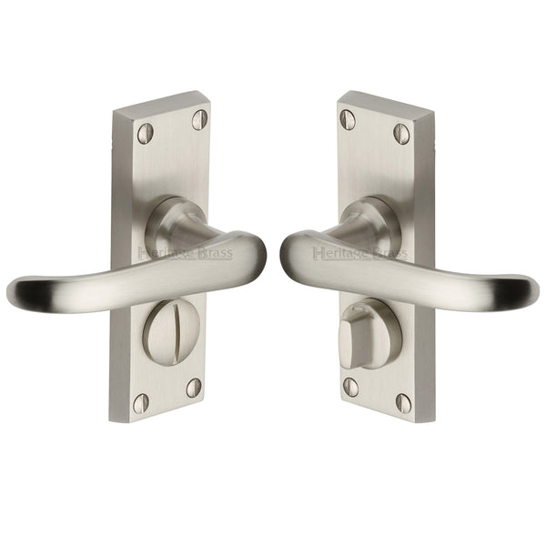 Heritage Brass Door Handle for Privacy Set Windsor Short Design Satin Nickel finish - V735-SN - Choice Handles