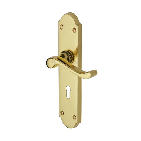 Heritage Brass Door Handle Lever Lock Savoy Long Design Polished Brass finish - V750-PB - Choice Handles