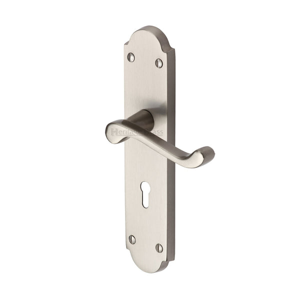 Heritage Brass Door Handle Lever Lock Savoy Long Design Satin Chrome finish - V750-SC - Choice Handles