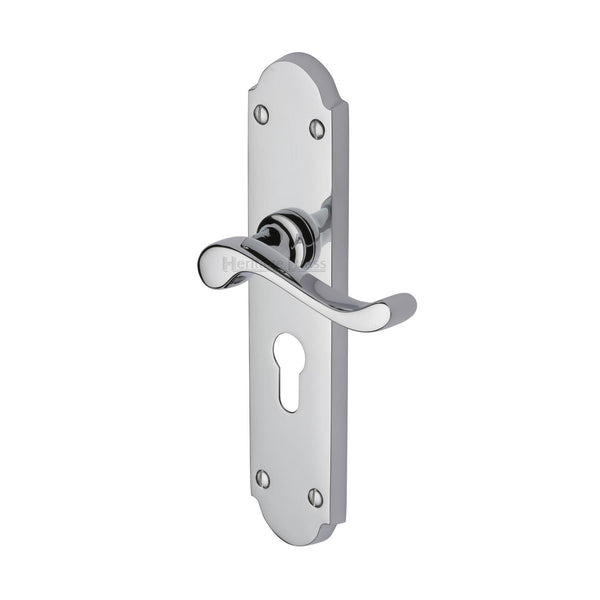 Heritage Brass Door Handle for Euro Profile Plate Savoy Long Design Polished Chrome finish - V757.48-PC - Choice Handles