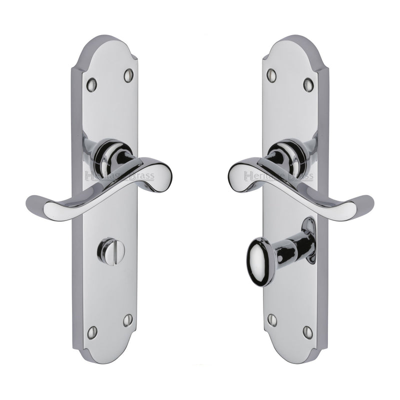 Heritage Brass Door Handle for Bathroom Savoy Long Design Polished Chrome finish - V765-PC - Choice Handles