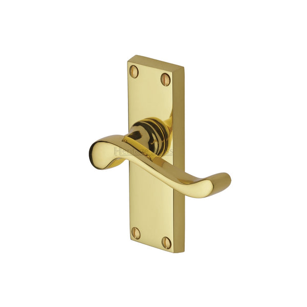 Heritage Brass Door Handle Lever Latch Bedford Short Design Polished Brass finish - V800-PB - Choice Handles