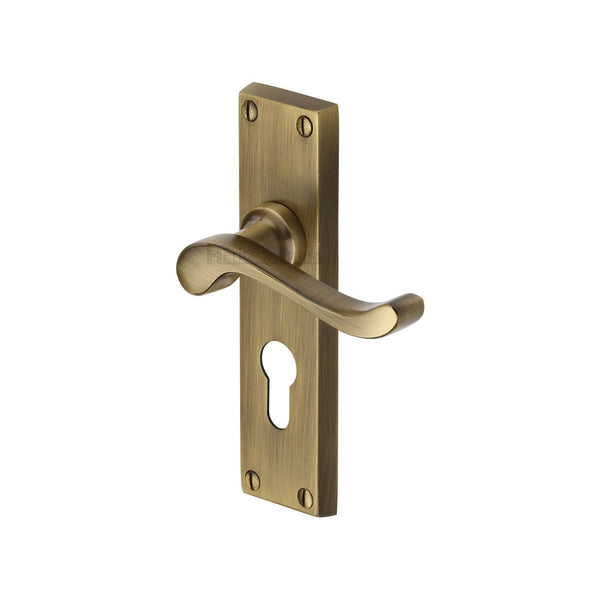 Heritage Brass Door Handle for Euro Profile Plate Bedford Design Antique finish - V807.48-AT - Choice Handles