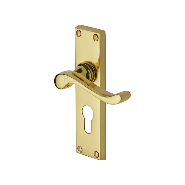 Heritage Brass Door Handle for Euro Profile Plate Bedford Design Polished Brass finish - V807.48-PB - Choice Handles