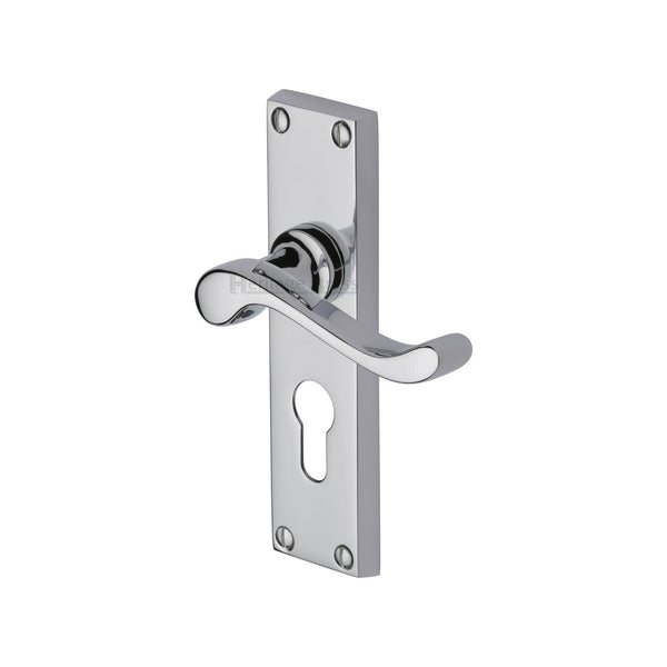 Heritage Brass Door Handle for Euro Profile Plate Bedford Design Polished Chrome finish - V807.48-PC - Choice Handles