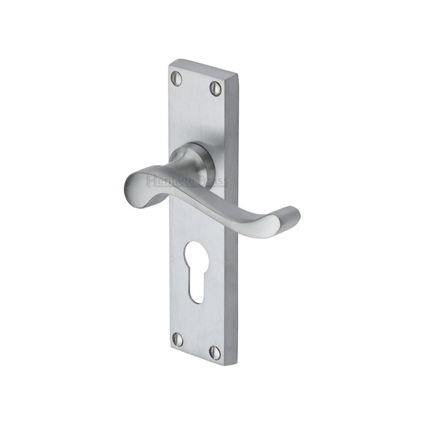 Heritage Brass Door Handle for Euro Profile Plate Bedford Design Satin Chrome finish - V807.48-SC - Choice Handles