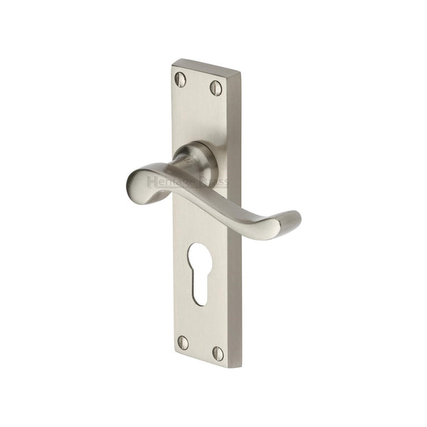 Heritage Brass Door Handle for Euro Profile Plate Bedford Design Satin Nickel finish - V807.48-SN - Choice Handles