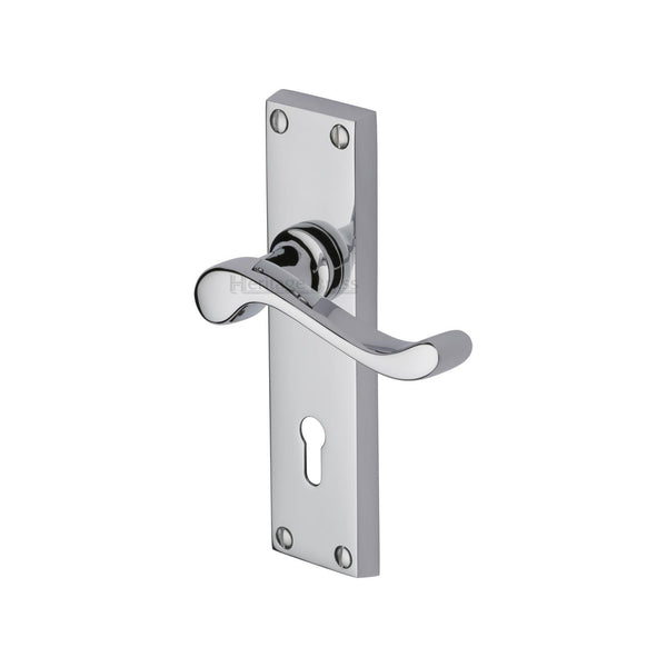 Heritage Brass Door Handle Lever Lock Bedford Design Polished Chrome finish - V810-PC - Choice Handles
