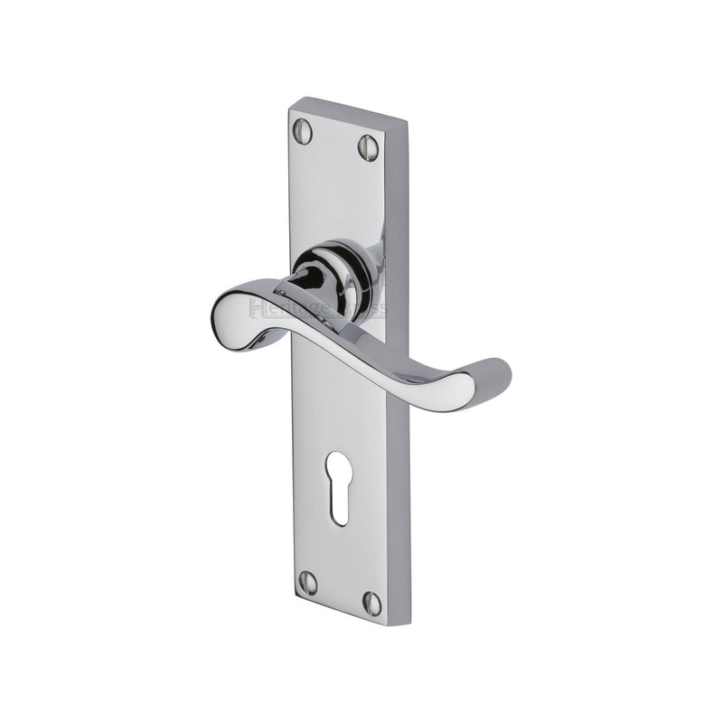 Heritage Brass Door Handle Lever Lock Bedford Design Polished Chrome finish - V810-PC - Choice Handles