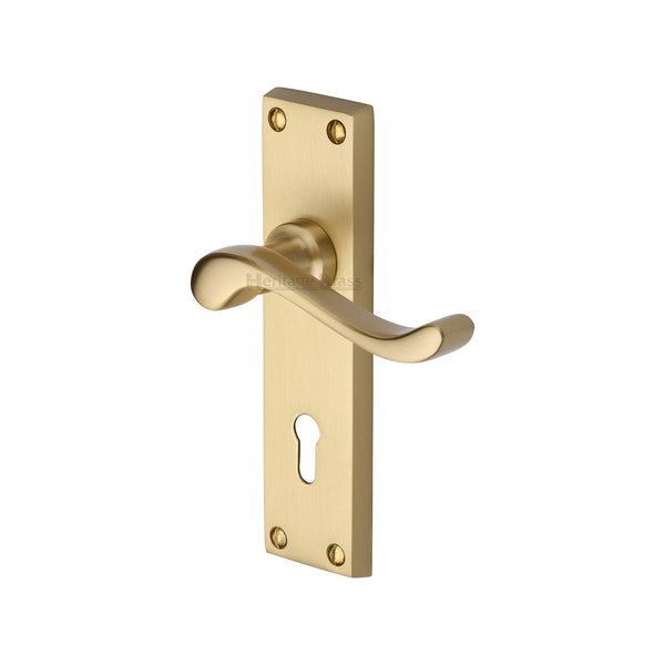 Heritage Brass Door Handle Lever Lock Bedford Design Satin Brass finish - V810-SB - Choice Handles