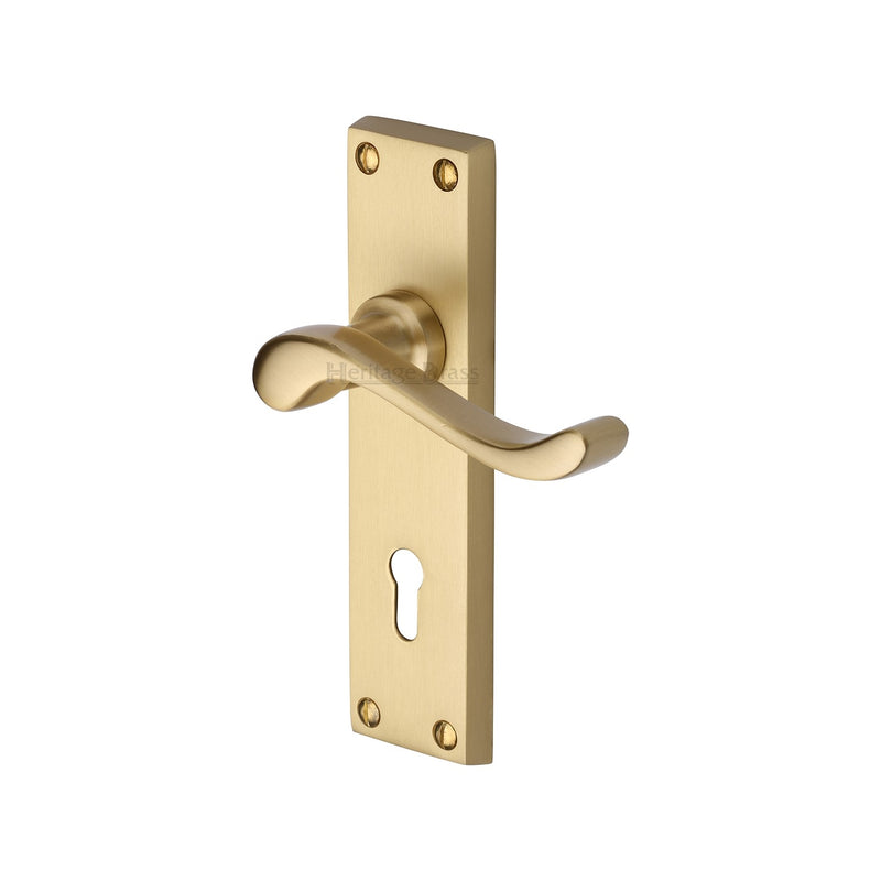 Heritage Brass Door Handle Lever Lock Bedford Design Satin Brass finish - V810-SB - Choice Handles