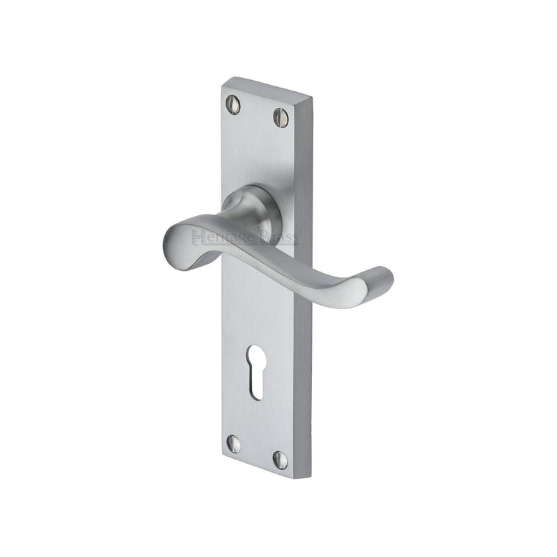 Heritage Brass Door Handle Lever Lock Bedford Design Satin Chrome finish - V810-SC - Choice Handles