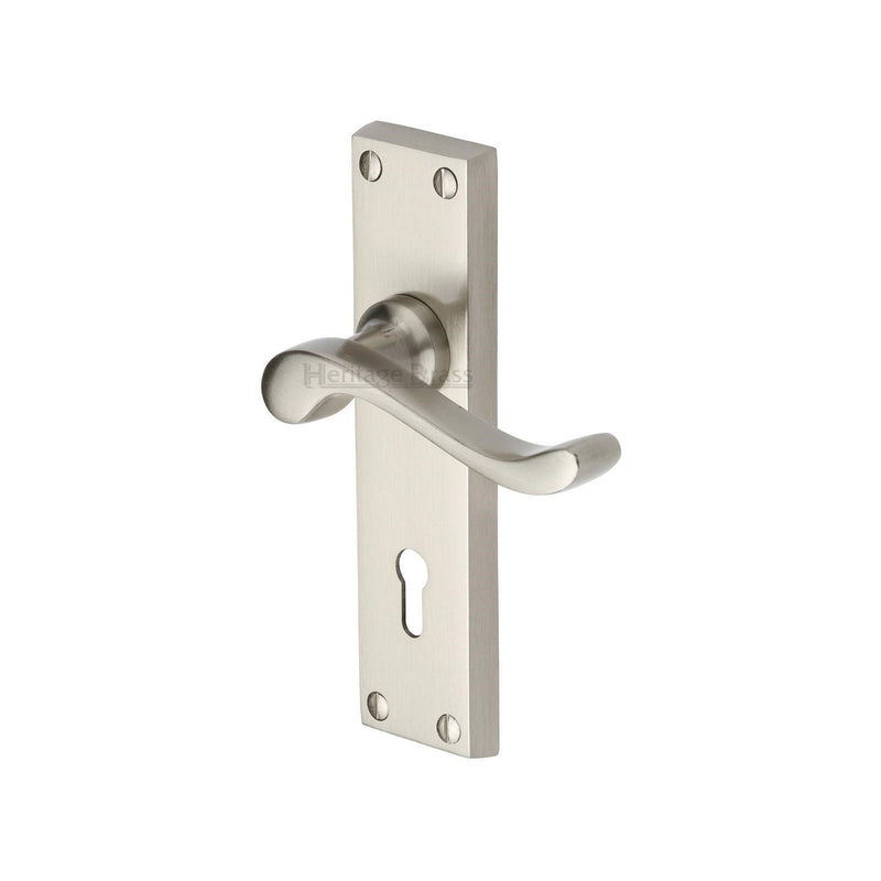Heritage Brass Door Handle Lever Lock Bedford Design Satin Nickel finish - V810-SN - Choice Handles
