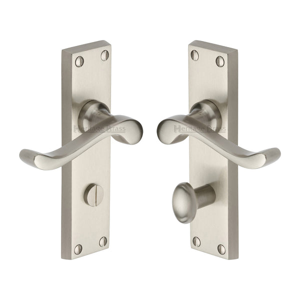 Heritage Brass Door Handle for Bathroom Bedford Design Satin Nickel finish - V815-SN - Choice Handles