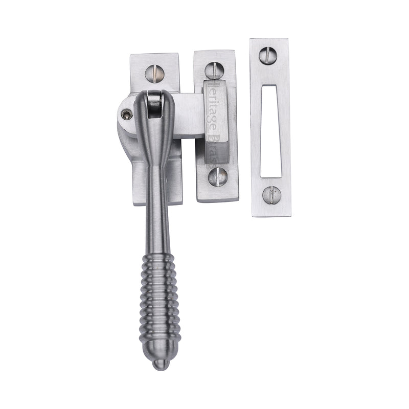 Heritage Brass Lockable Mortice &amp; Hook Plate Casement Fastener Reeded Weather Stripped&nbsp;Design Satin Chrome finish
 - V894L MP/HP-SC