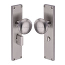 Heritage Brass Mortice Knob on Reeded Bathroom Plate Victoria Design Satin Nickel finish
 - V9230-SN