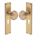 Heritage Brass Mortice Knob on Reeded Euro Profile Plate Beehive Design Satin Brass finish
 - V9548-SB