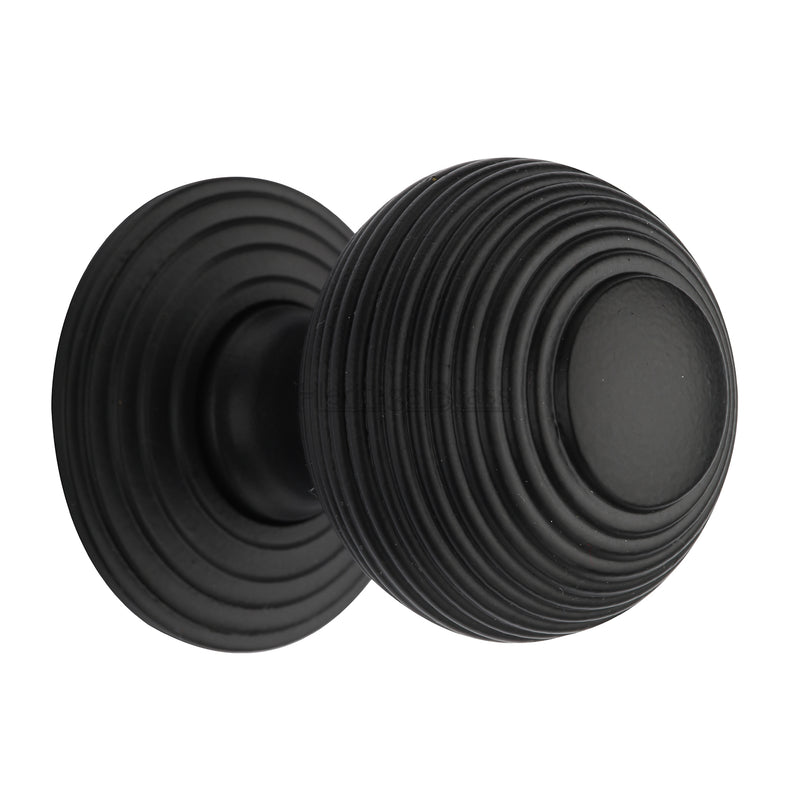 Heritage Brass Cabinet Knob Reeded Design 38mm Matt Black finish - V973 38-BKMT - Choice Handles