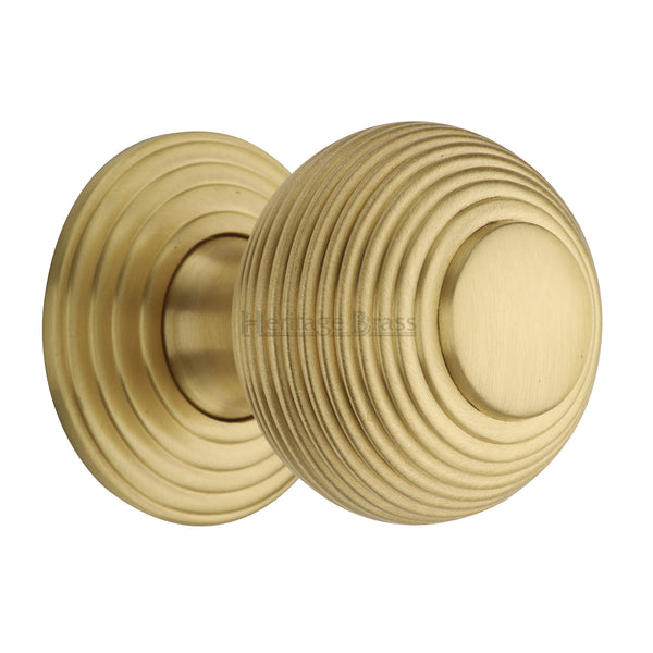 Heritage Brass Cabinet Knob Reeded Design 38mm Satin Brass finish - V973 38-SB - Choice Handles