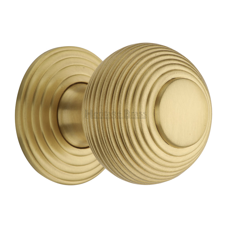 Heritage Brass Cabinet Knob Reeded Design 38mm Satin Brass finish - V973 38-SB - Choice Handles