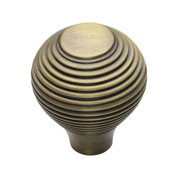 Heritage Brass Cabinet Knob Reeded Design 32mm Antique Brass finish - V974 32-AT - Choice Handles