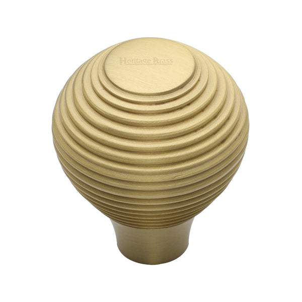 Heritage Brass Cabinet Knob Reeded Design 32mm Satin Brass finish - V974 32-SB - Choice Handles