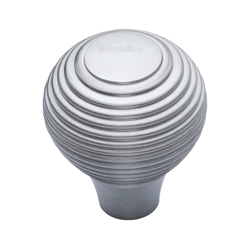 Heritage Brass Cabinet Knob Reeded Design 32mm Satin Chrome finish - V974 32-SC - Choice Handles
