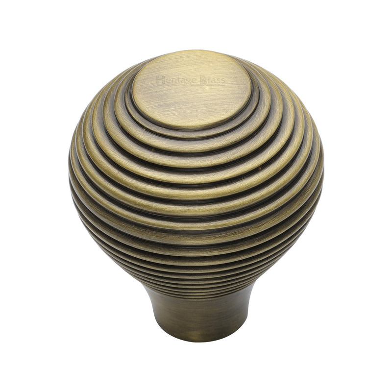 Heritage Brass Cabinet Knob Reeded Design 38mm Antique Brass finish - V974 38-AT - Choice Handles