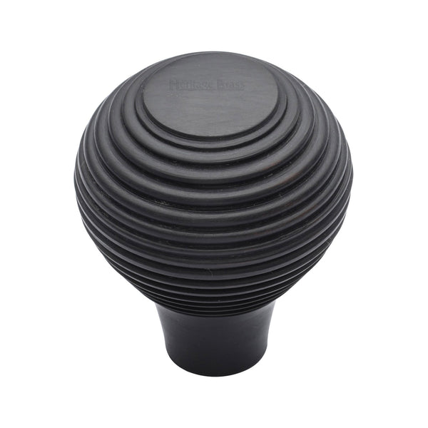 Heritage Brass Cabinet Knob Reeded Design 38mm Matt Black finish - V974 38-BKMT - Choice Handles