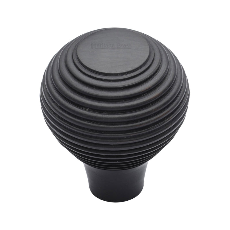 Heritage Brass Cabinet Knob Reeded Design 38mm Matt Black finish - V974 38-BKMT - Choice Handles