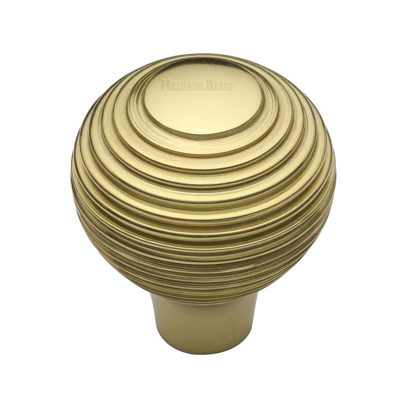 Heritage Brass Cabinet Knob Reeded Design 38mm Polished Brass finish - V974 38-PB - Choice Handles