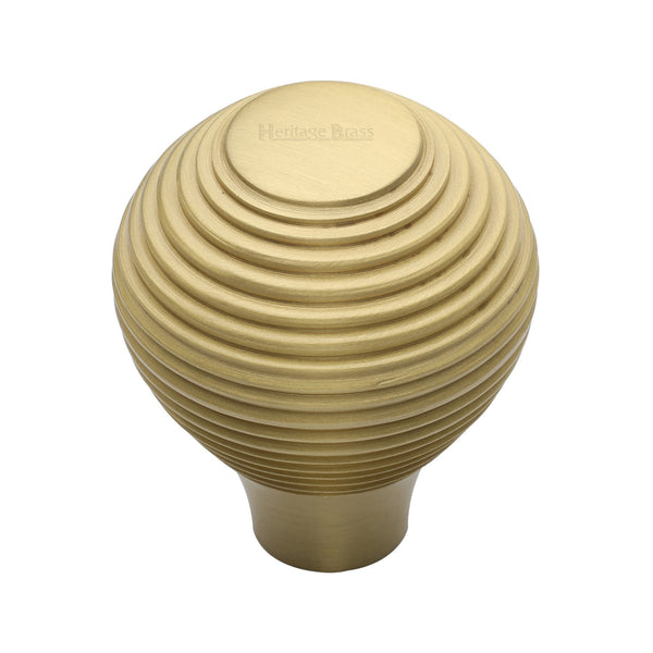 Heritage Brass Cabinet Knob Reeded Design 38mm Satin Brass finish - V974 38-SB - Choice Handles