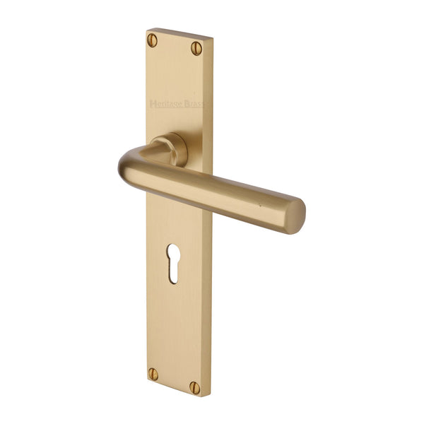 Heritage Brass Octave Lever Lock Door Handle on 200mm Plate Satin Brass finish - VT5900-SB - Choice Handles