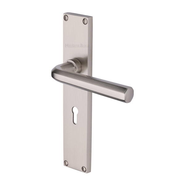 Heritage Brass Octave Lever Lock Door Handle on 200mm Plate Satin Nickel finish - VT5900-SN - Choice Handles