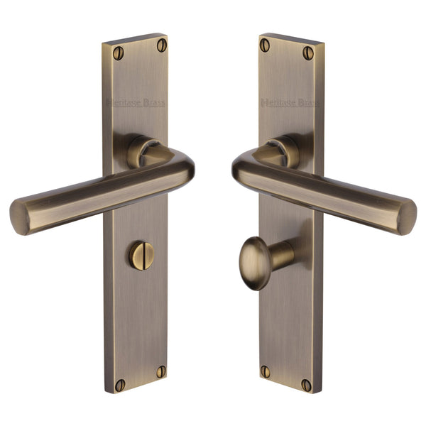Heritage Brass Octave Bathroom Set Door Handle on 200mm Plate Antique Brass finish - VT5930-AT - Choice Handles