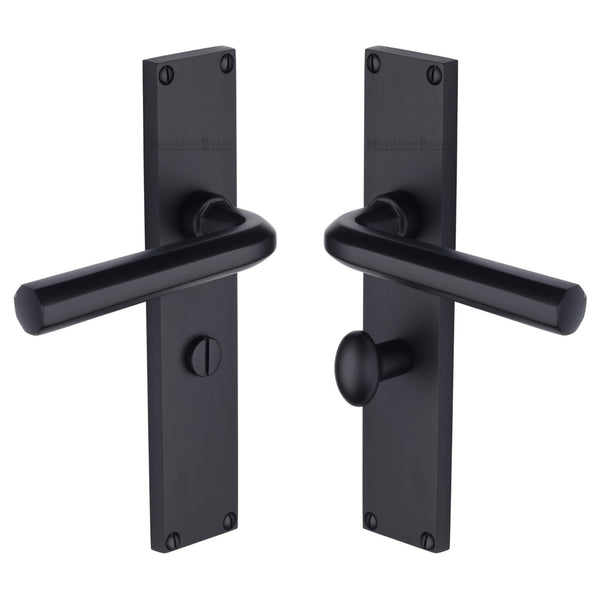 Heritage Brass Octave Bathroom Set Door Handle on 200mm Plate Matt Black finish - VT5930-BKMT - Choice Handles