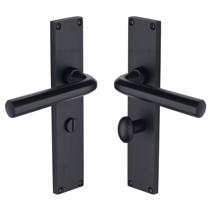 Heritage Brass Octave Bathroom Set Door Handle on 200mm Plate Matt Black finish - VT5930-BKMT - Choice Handles